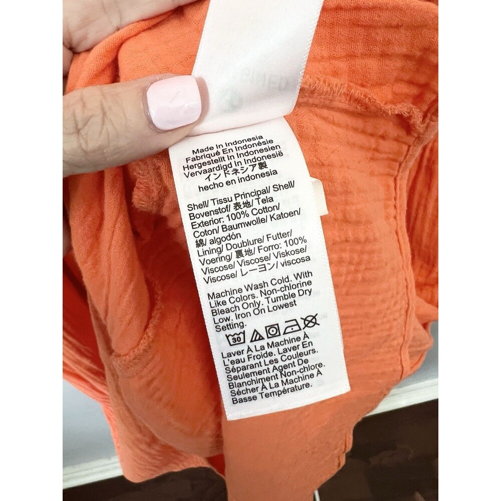 J. CREW V-Neck Midi Dress in Soft Gauze Fire Lily Orange Size XL Maxi Pockets - Picture 10 of 12